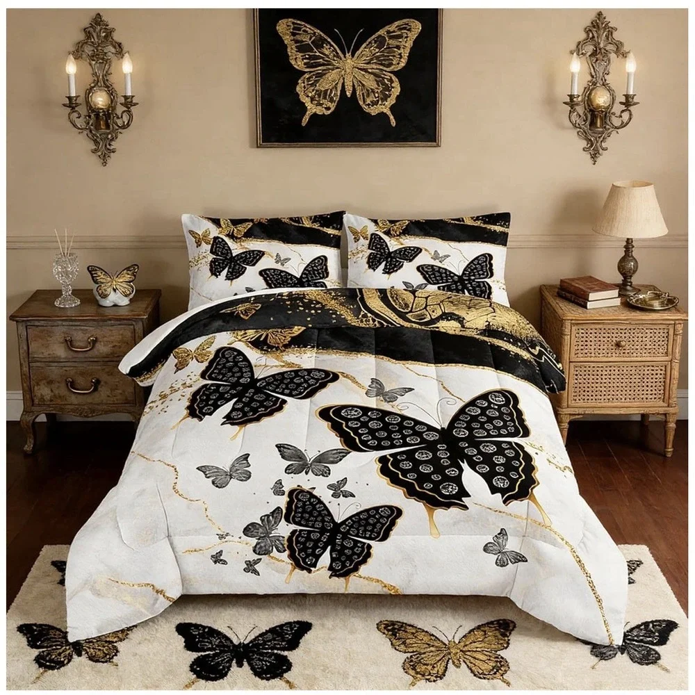 Kids Bedding Full Size Comforter Set Black Amd Gold Butterfly Bedding Comforter